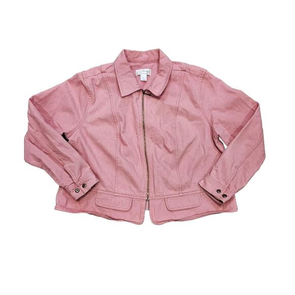 Vtg Christopher & Banks Pink Denim Jacket Womens 1X Full Zip Shacket Boho Barbie - Picture 1 of 8